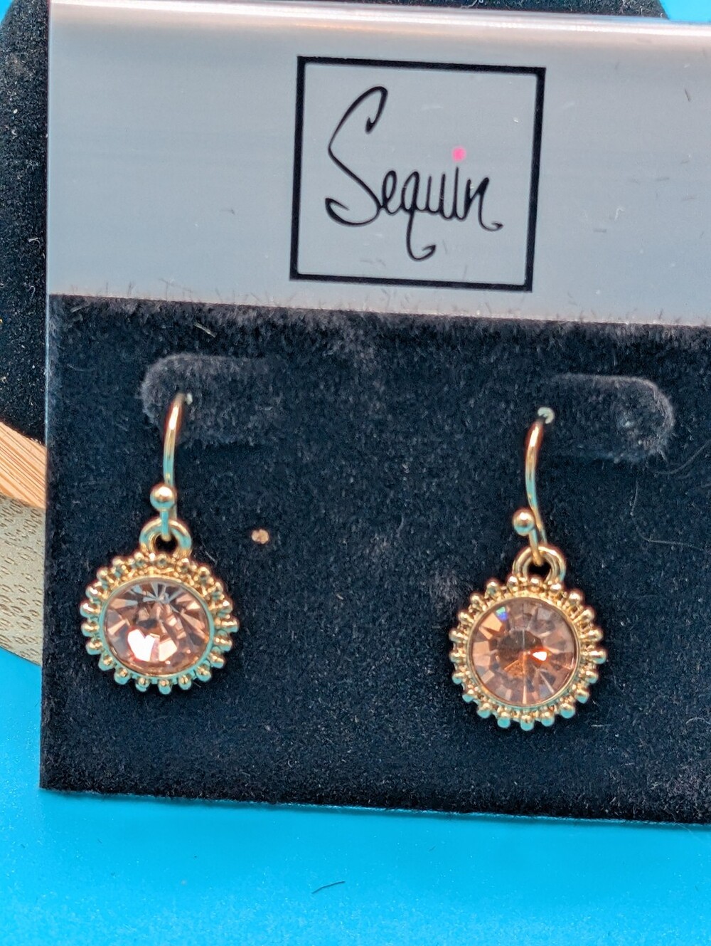 Sequin Gold-Tone  Crystal Drop Earrings